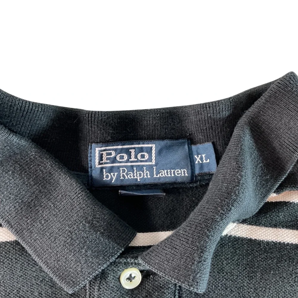 Polo Ralph Lauren Striped Polo Shirt Classic Fit Casual‎ Black White XL